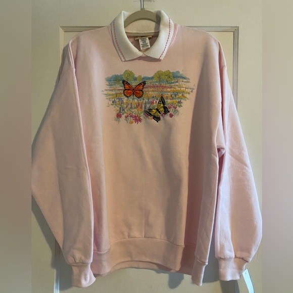 Top Stitch Sweaters - NWT Vintage 90s Morning Sun Top Stitch Butterfly Meadow Sweatshirt Pink Sz Large